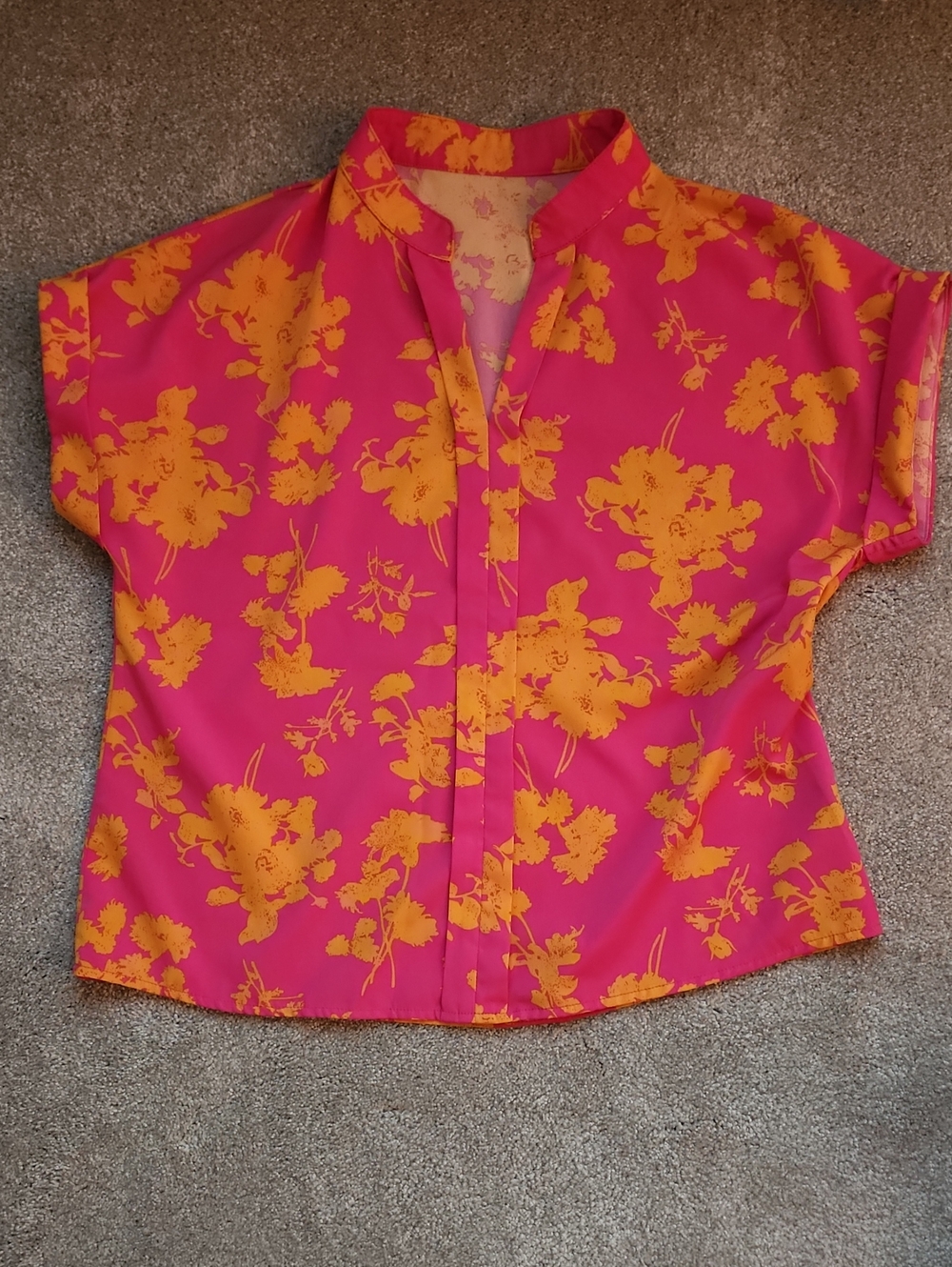 Bright Pink & Orange Floral Short-Sleeve Blouse